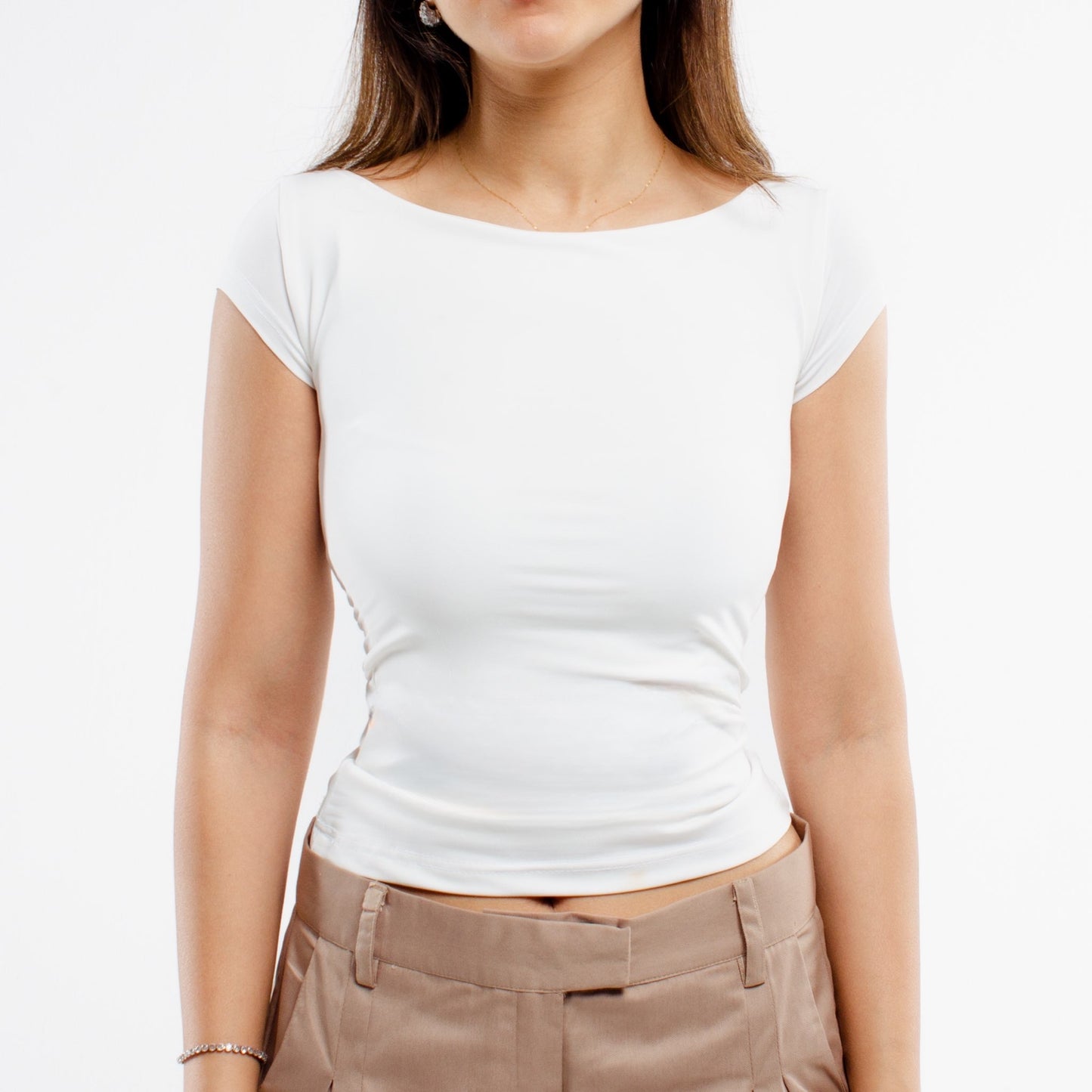 white boat-neck top