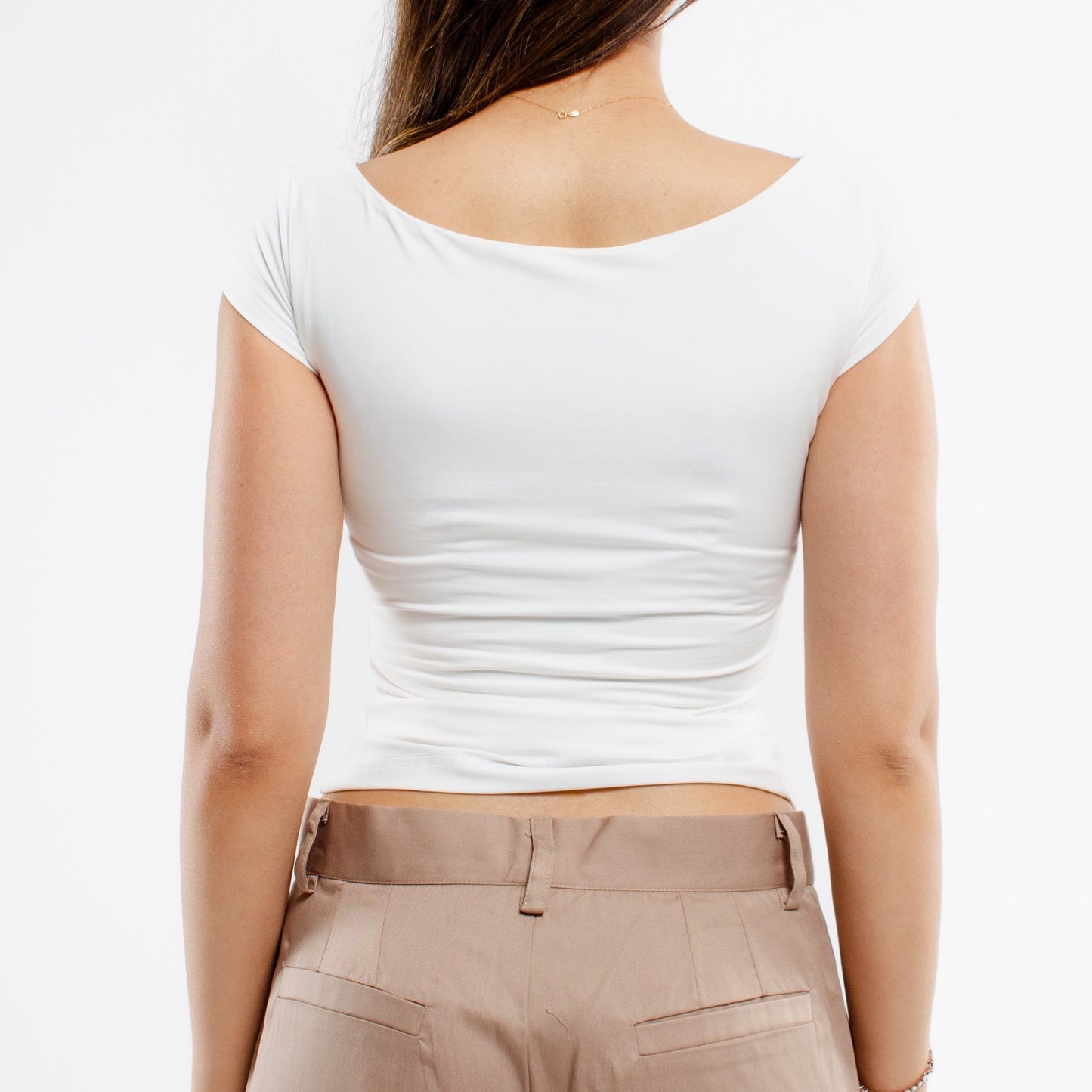 white boat-neck top
