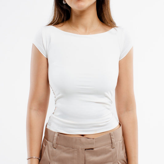 white boat-neck top